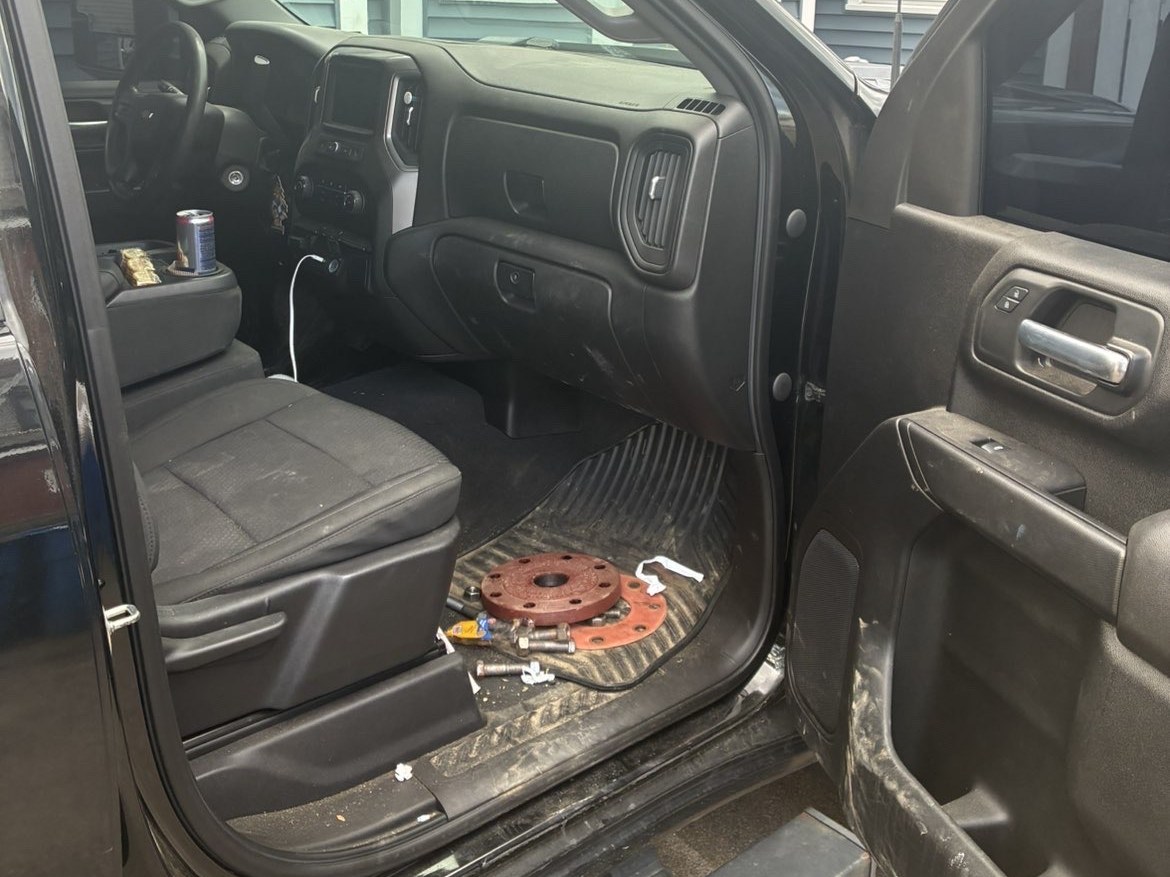 Silverado interior before detailing, dirty floor